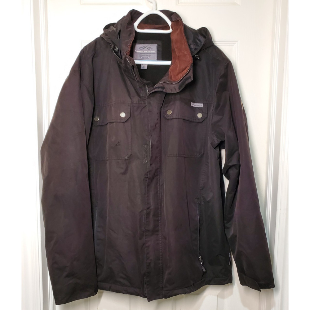 Rugged Elements Men’s XL Brown/Black Hooded Outdoor Jacket – Tears & Wear